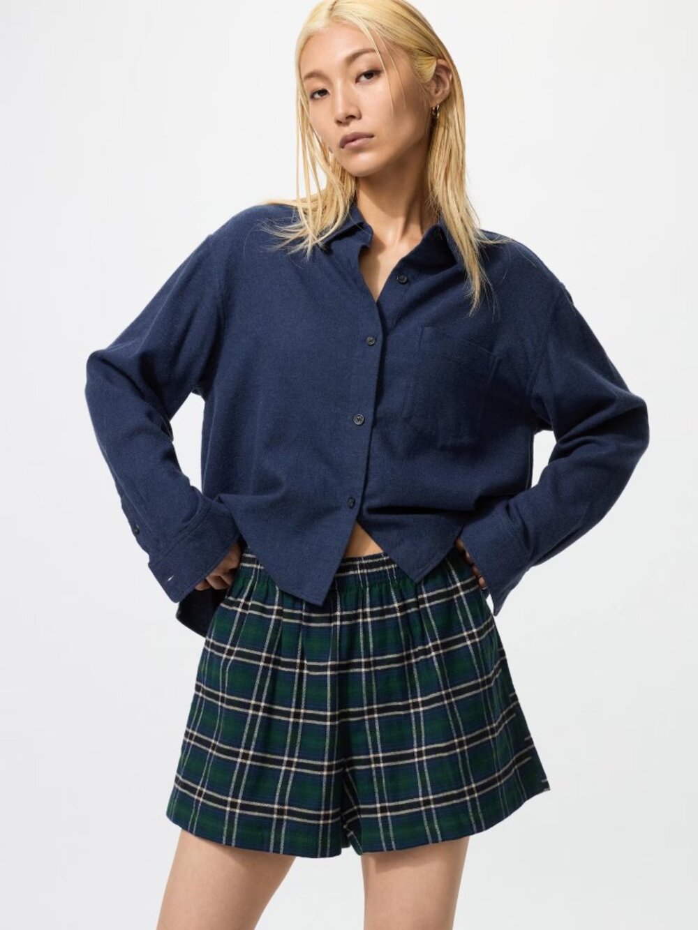 Uniqlo Green Blue 100% Cotton Plaid Flannel Checked Shorts XS